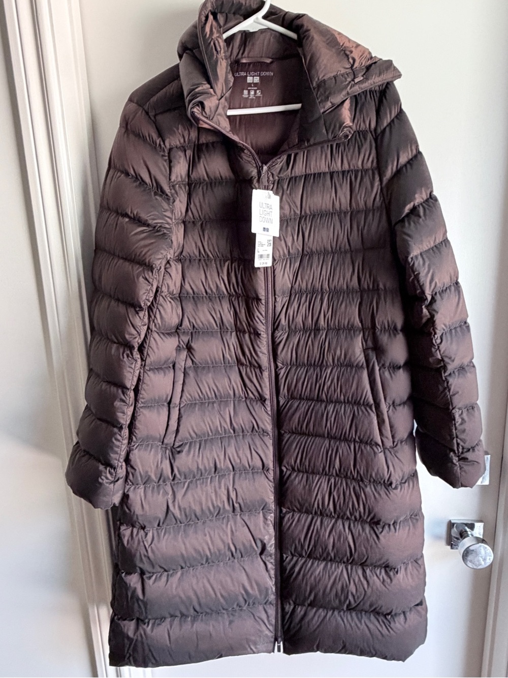 Uniqlo Long Quilted Puffer Coat in Dark Brown Ultra Light Down NWT
